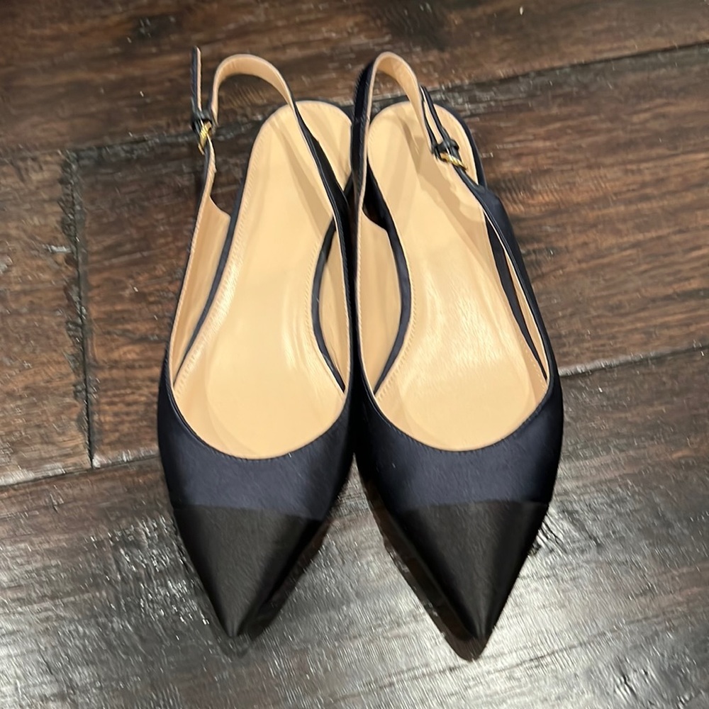 Navy and black satin flats